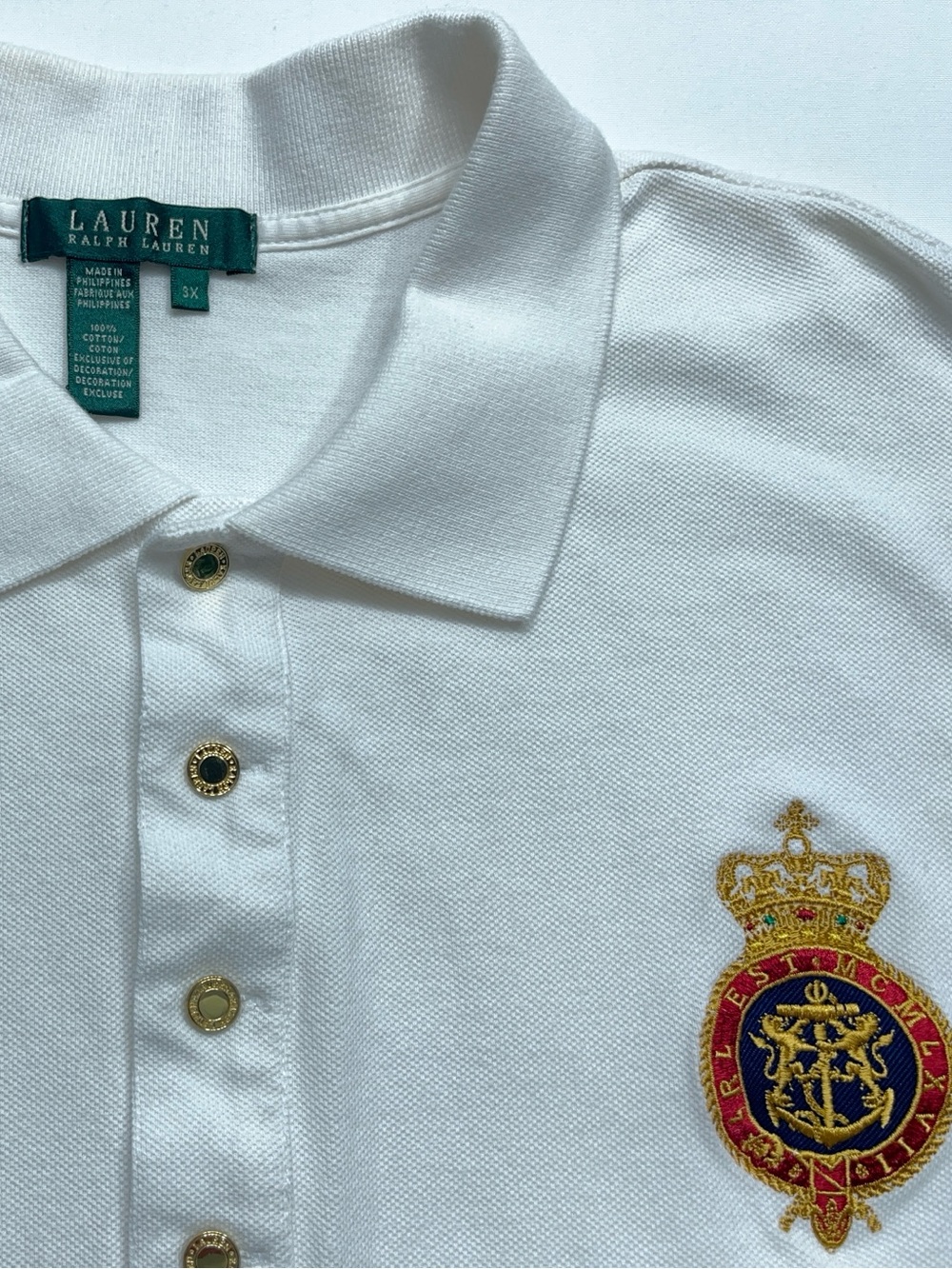 Lauren Ralph Lauren Polo Shirt Womens 3X White Cotton Crest Logo Resort Golf
